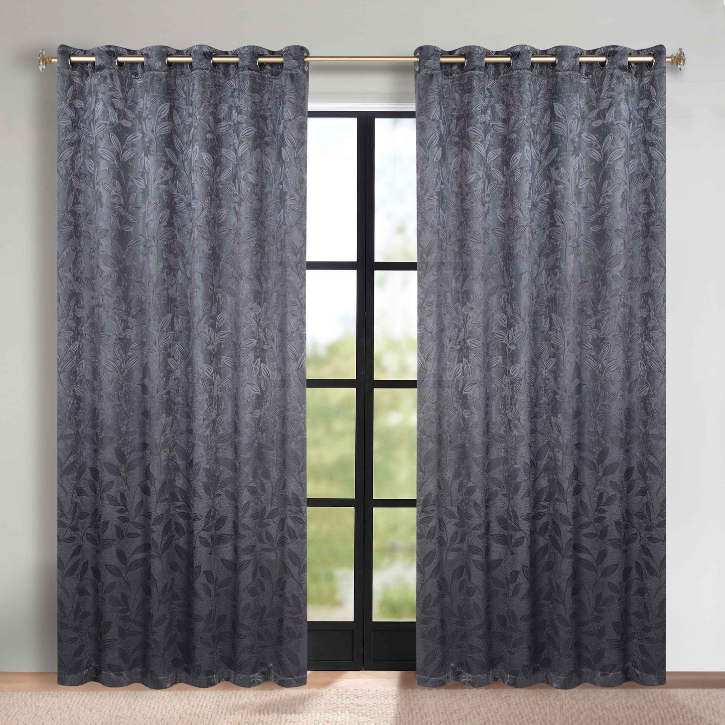 Leaves Room Darkening Grommet Blackout Curtain Panels. Set of 2