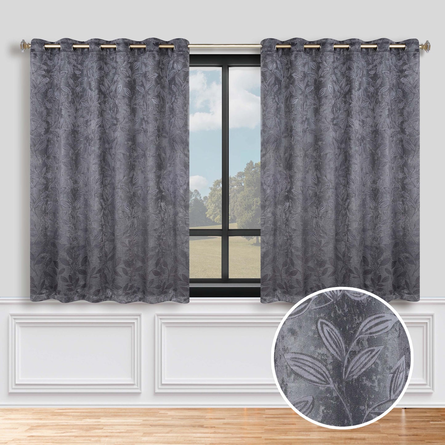 Leaves Room Darkening Grommet Blackout Curtain Panels. Set of 2