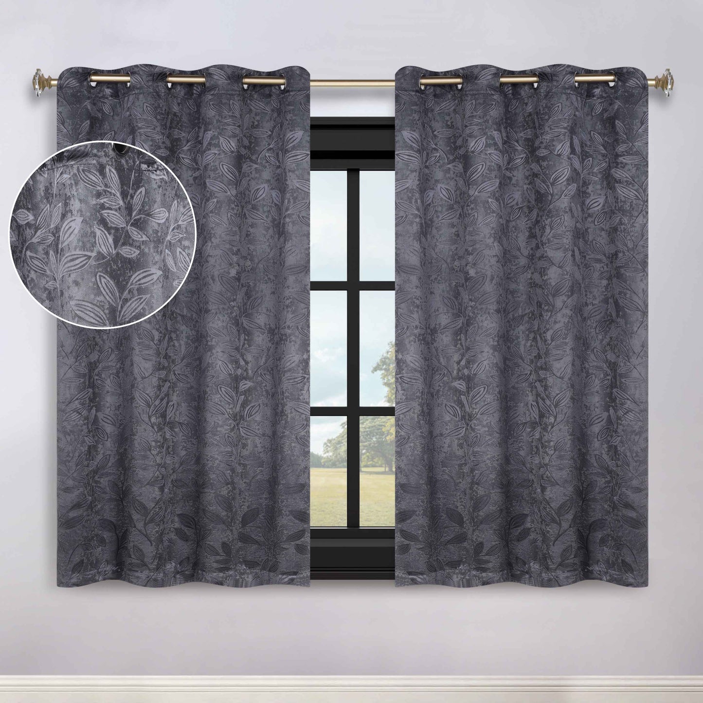 Leaves Room Darkening Grommet Blackout Curtain Panels. Set of 2