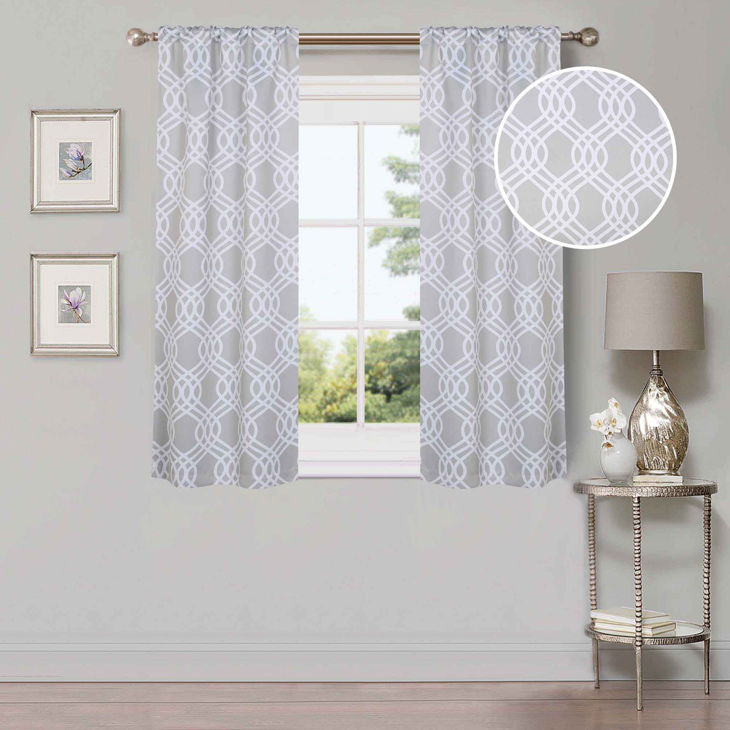Ribbon Trellis Washable Room Darkening Blackout Curtains. Set of 2