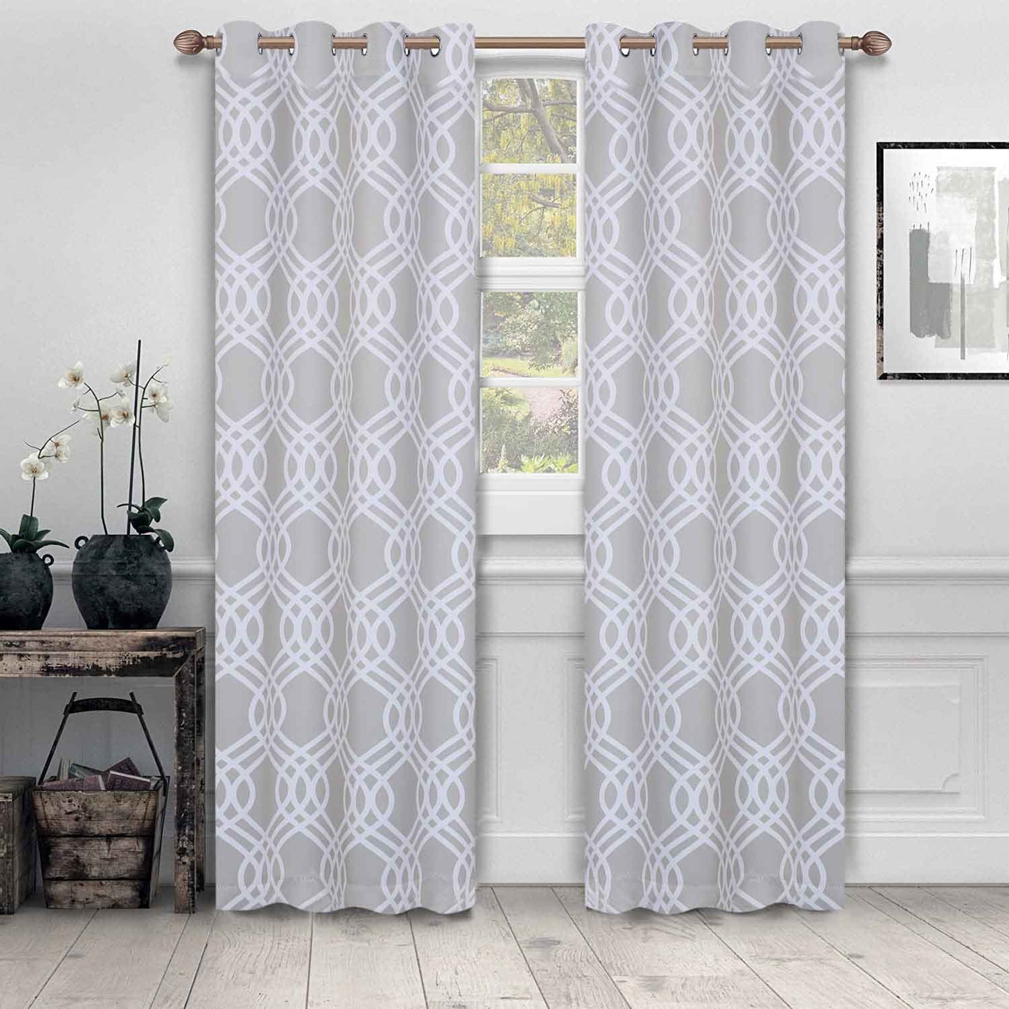 Ribbon Trellis Washable Room Darkening Blackout Curtains. Set of 2