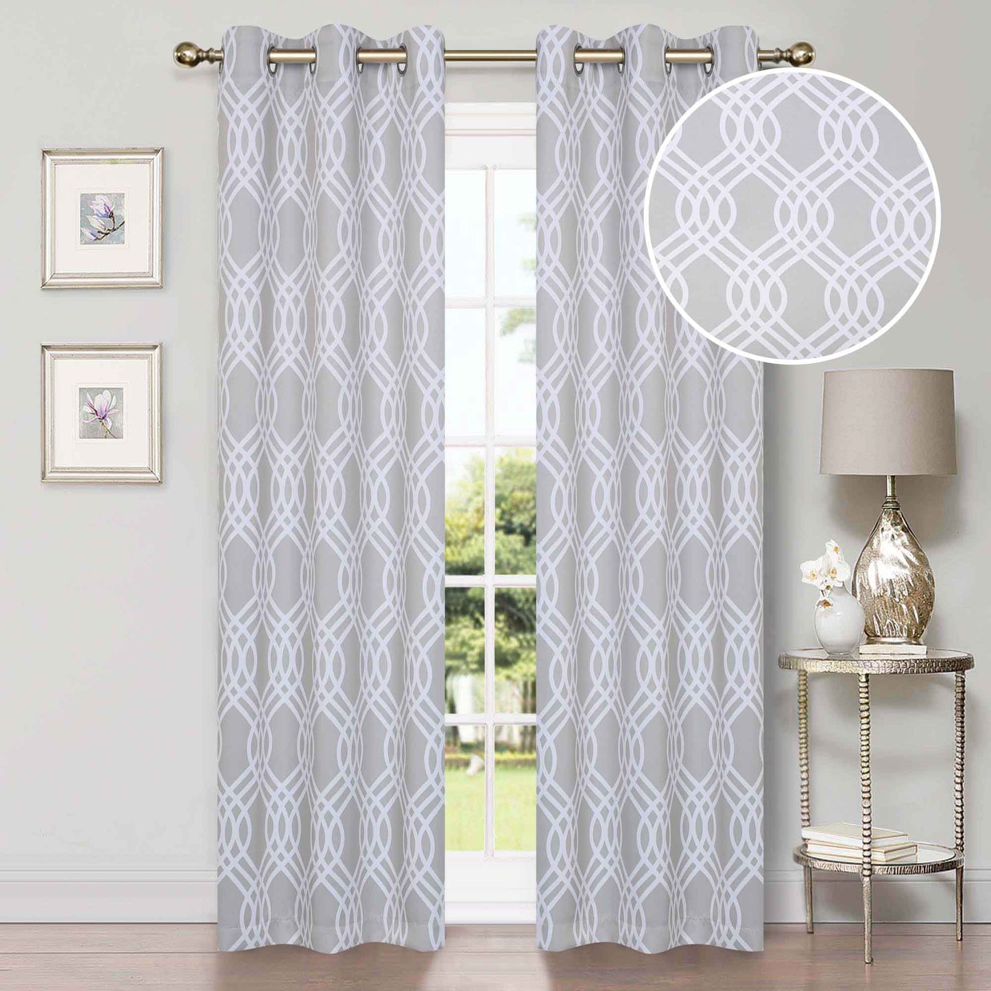 Ribbon Trellis Washable Room Darkening Blackout Curtains. Set of 2
