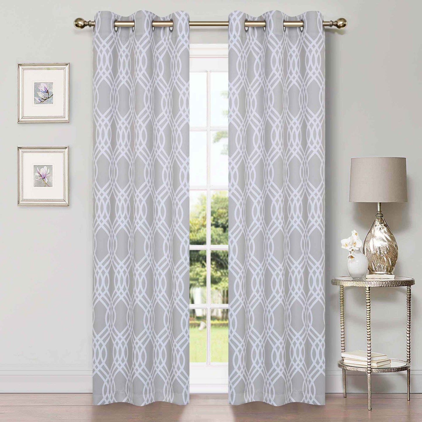 Ribbon Trellis Washable Room Darkening Blackout Curtains. Set of 2