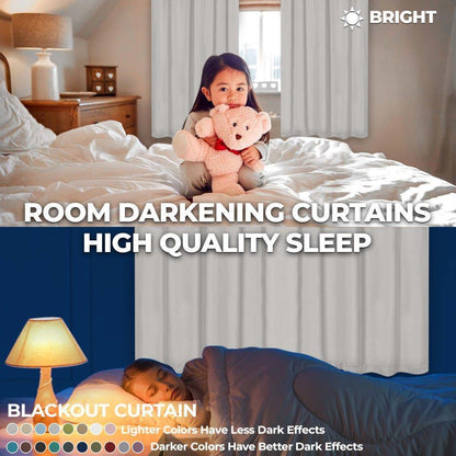 Solid Machine Washable Room Darkening Blackout Curtains. Set of 2