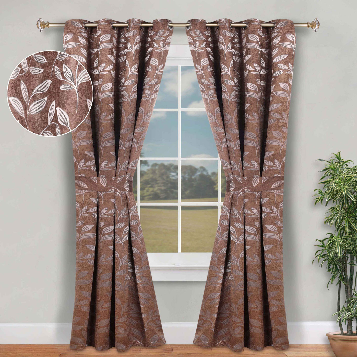 Leaves Room Darkening Washable Blackout Curtain Panels. Set of 2