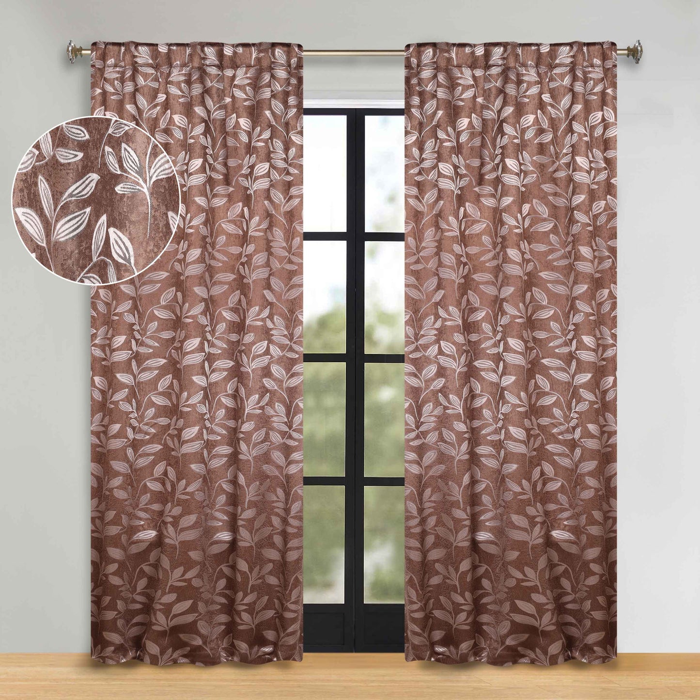Leaves Room Darkening Back Tabs Blackout Curtain Panels. Set of 2