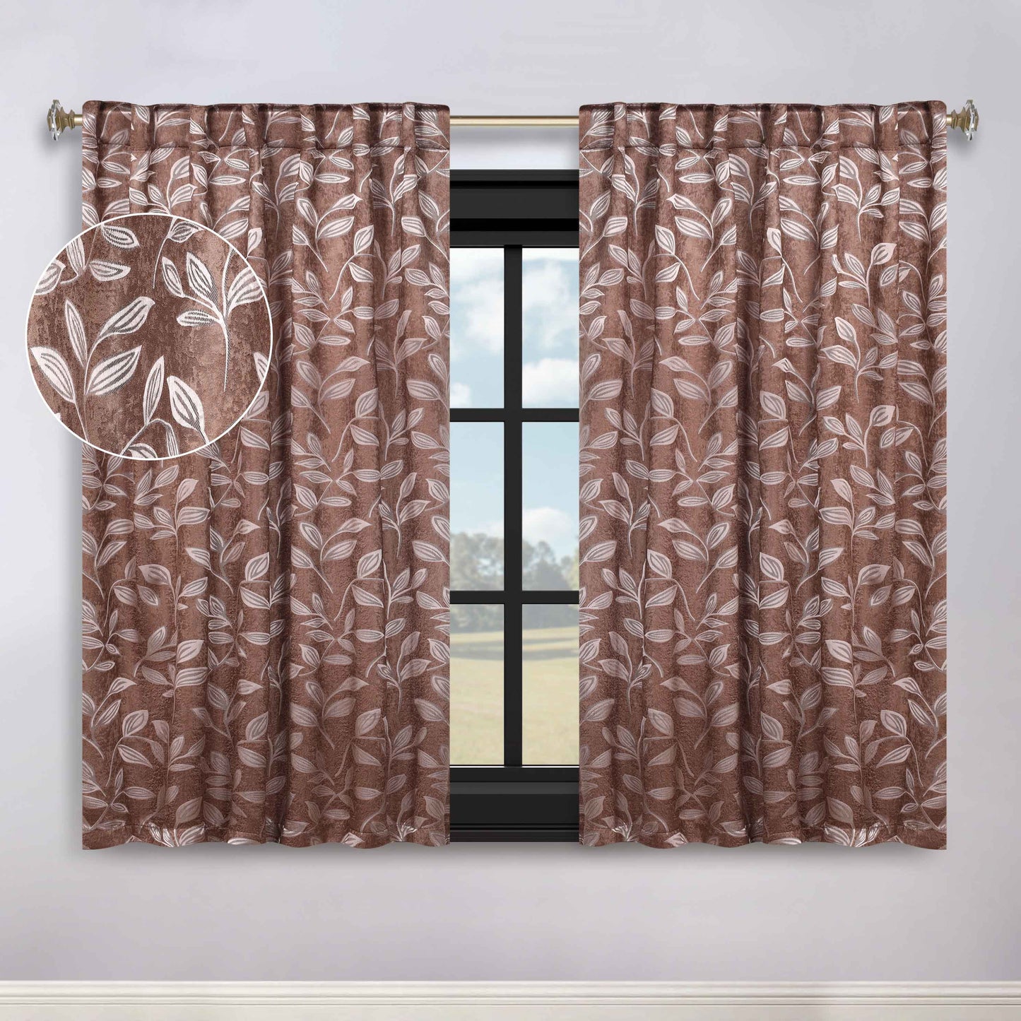 Leaves Room Darkening Back Tabs Blackout Curtain Panels. Set of 2