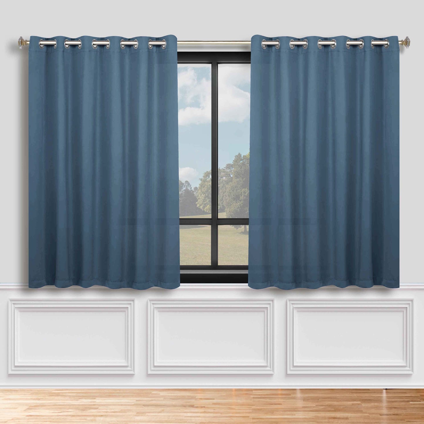 Classic Modern Solid Room Darkening Blackout Curtain Panels. Set of 2