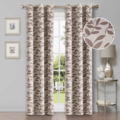 Leaves Machine Washable Room Darkening Blackout Curtains. Set of 2