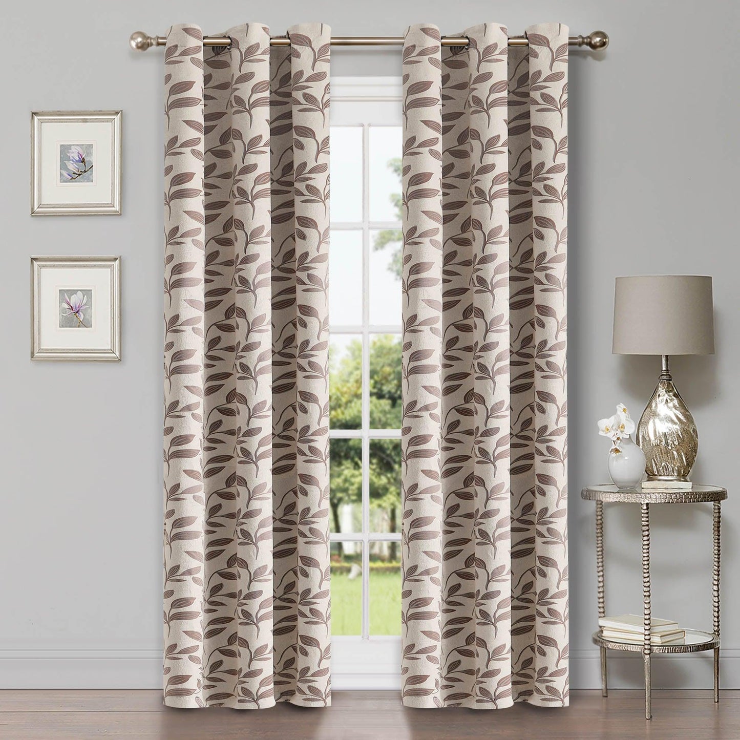 Leaves Machine Washable Room Darkening Blackout Curtains. Set of 2