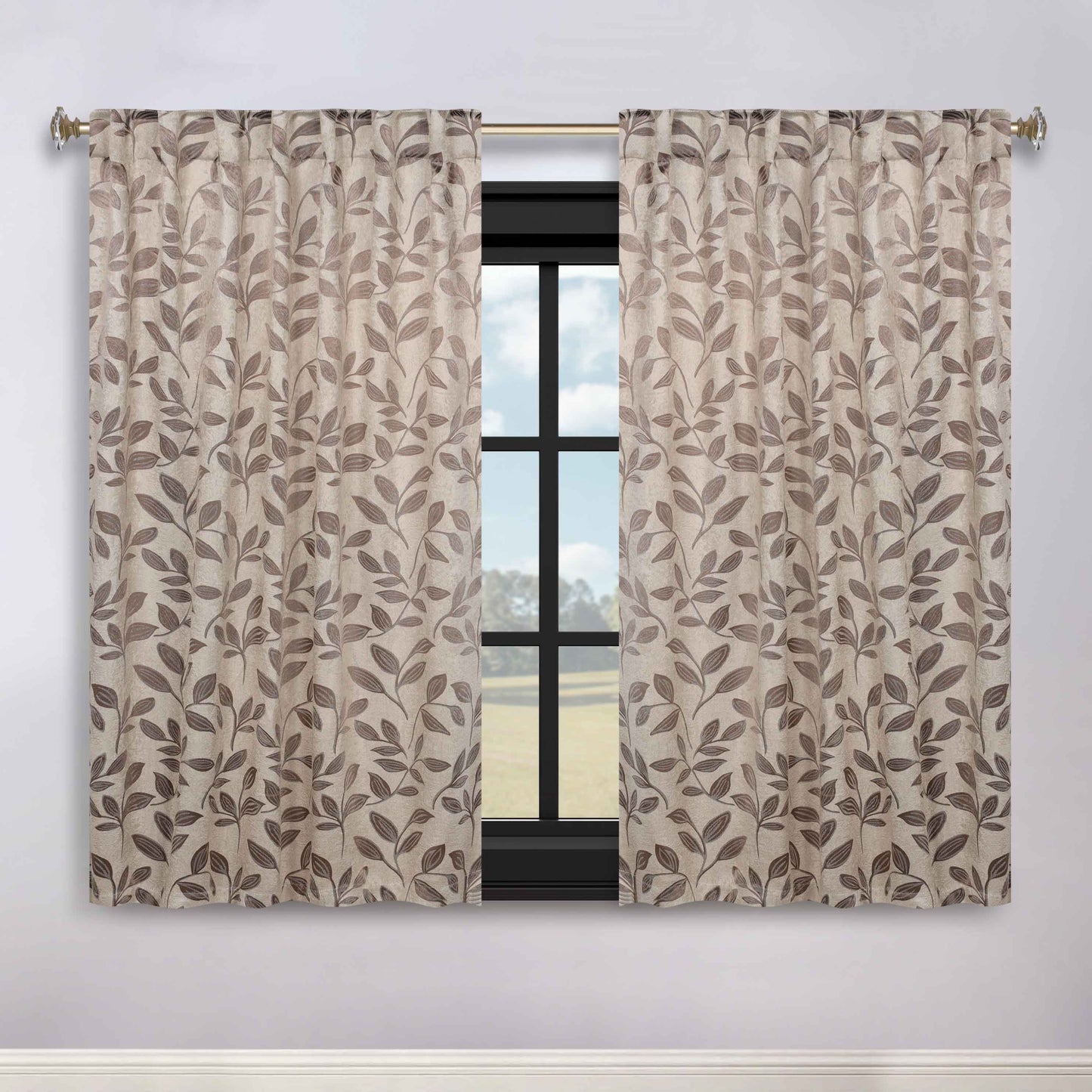 Leaves Room Darkening Back Tabs Blackout Curtain Panels. Set of 2