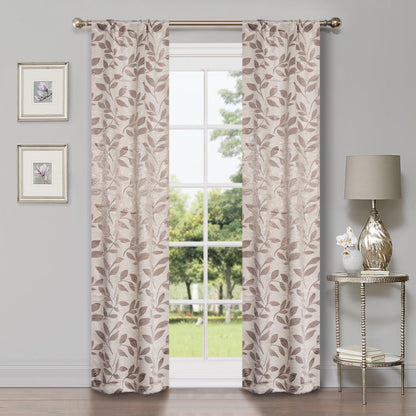 Leaves Machine Washable Room Darkening Blackout Curtains. Set of 2