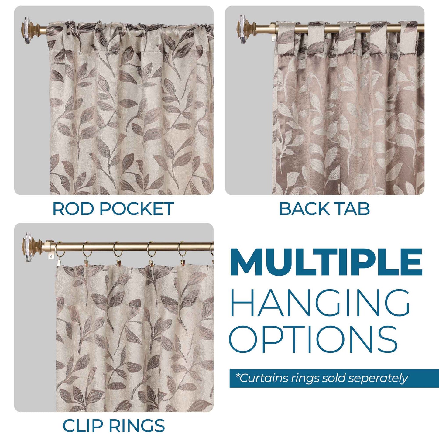 Leaves Room Darkening Back Tabs Blackout Curtain Panels. Set of 2
