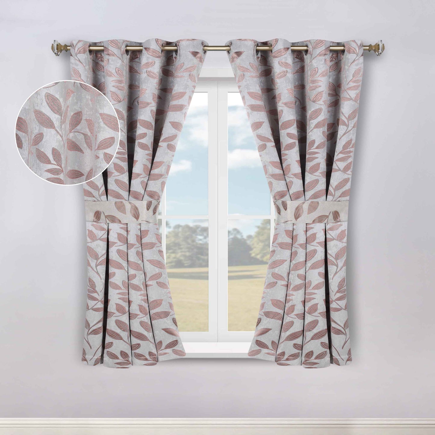 Leaves Room Darkening Washable Blackout Curtain Panels. Set of 2
