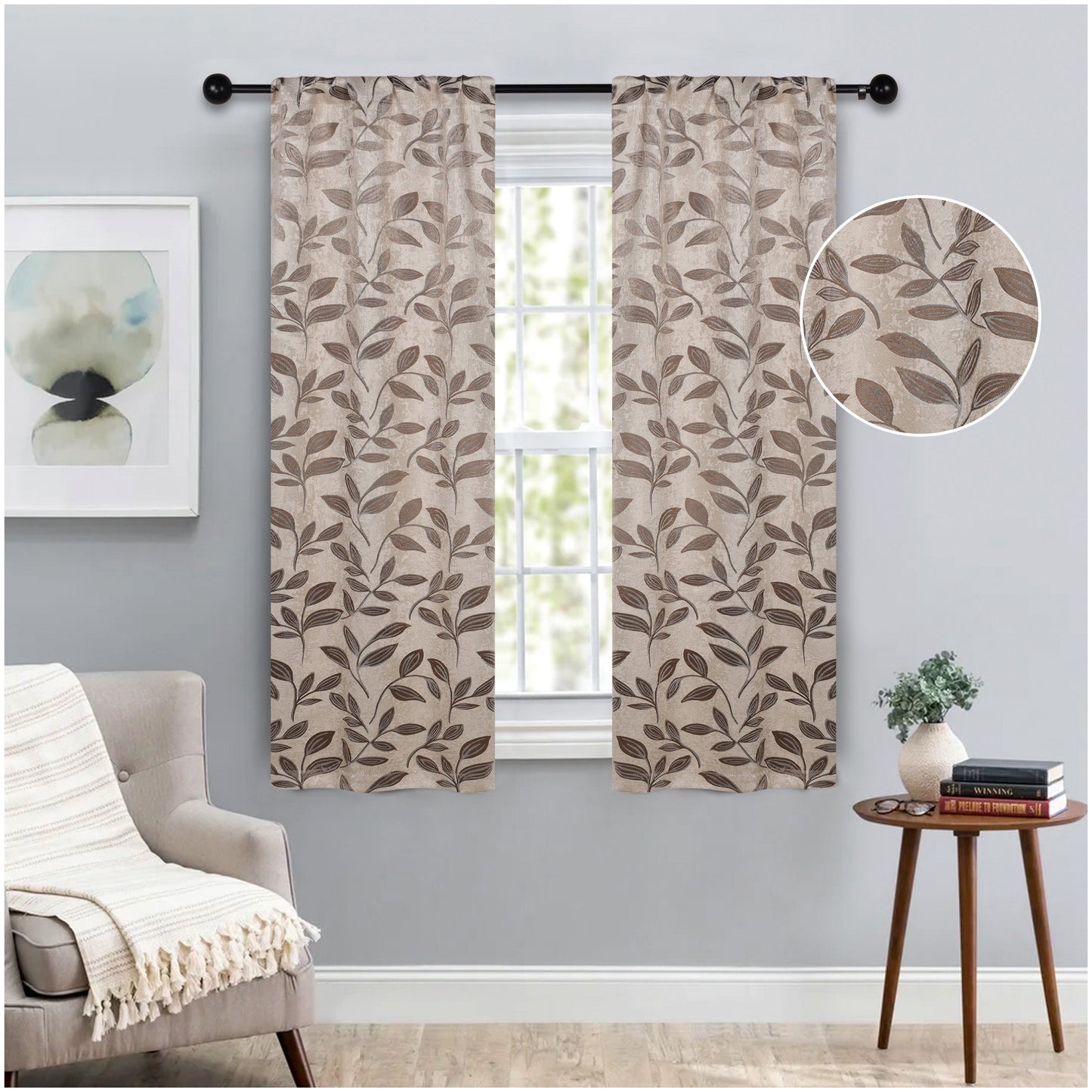 Leaves Room Darkening Washable Blackout Curtain Panels. Set of 2