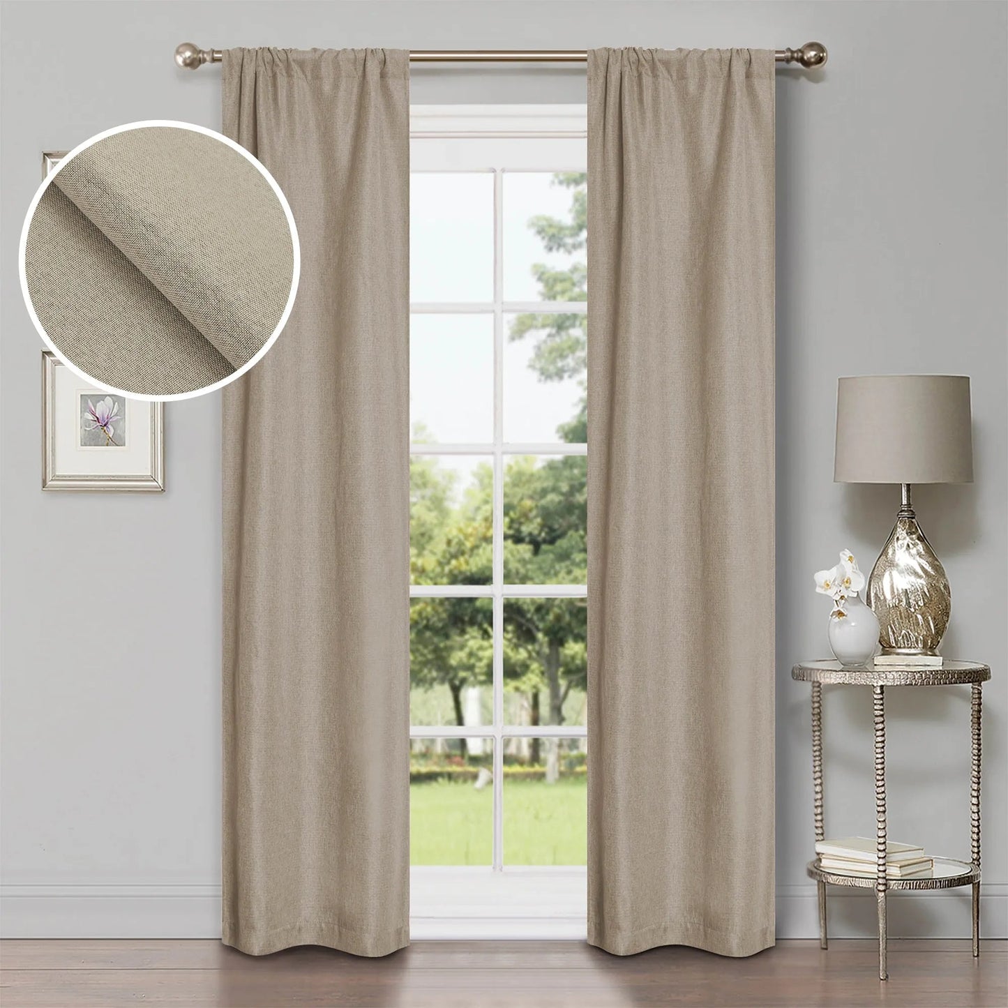 Linen Washable Room Darkening Blackout Curtains. Set of 2