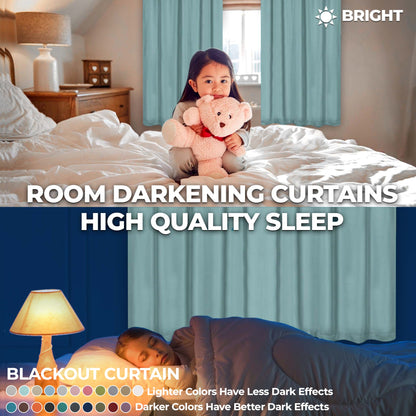 Solid Room Darkening Rod Pocket Blackout Curtain Panels. Set of 2