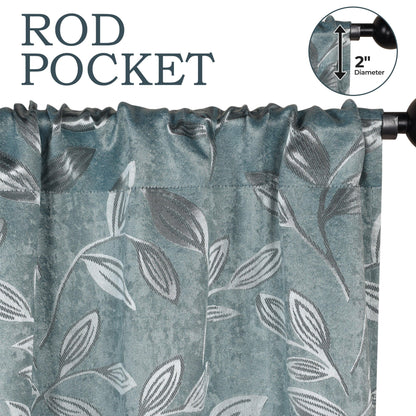 Leaves Machine Washable Room Darkening Blackout Curtains. Set of 2
