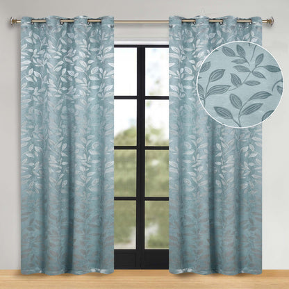 Leaves Room Darkening Washable Blackout Curtain Panels. Set of 2