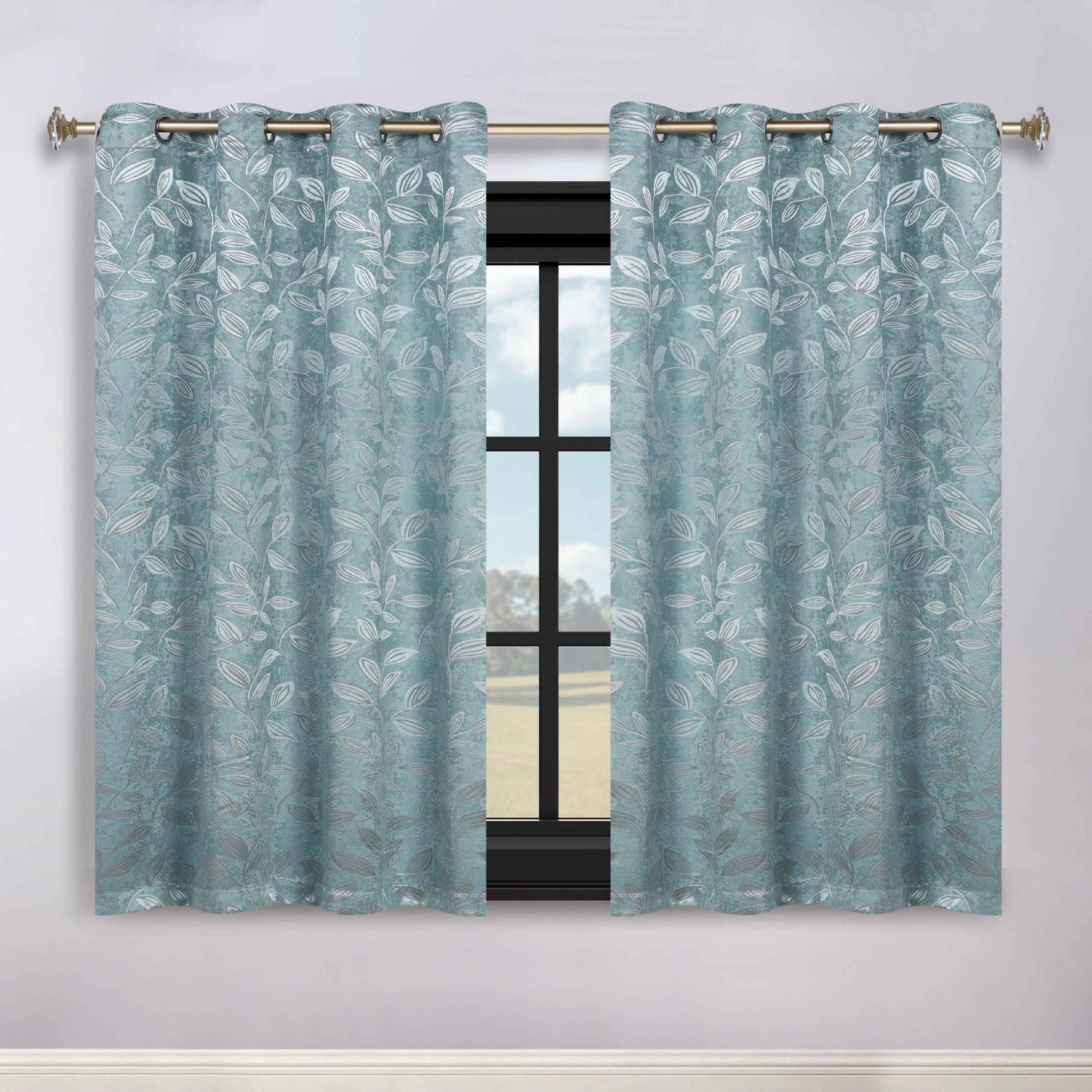 Leaves Room Darkening Washable Blackout Curtain Panels. Set of 2
