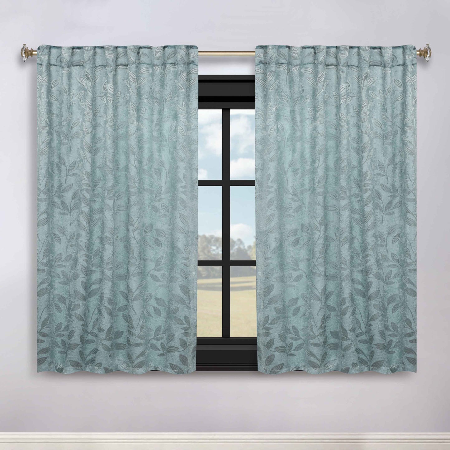 Leaves Room Darkening Back Tabs Blackout Curtain Panels. Set of 2