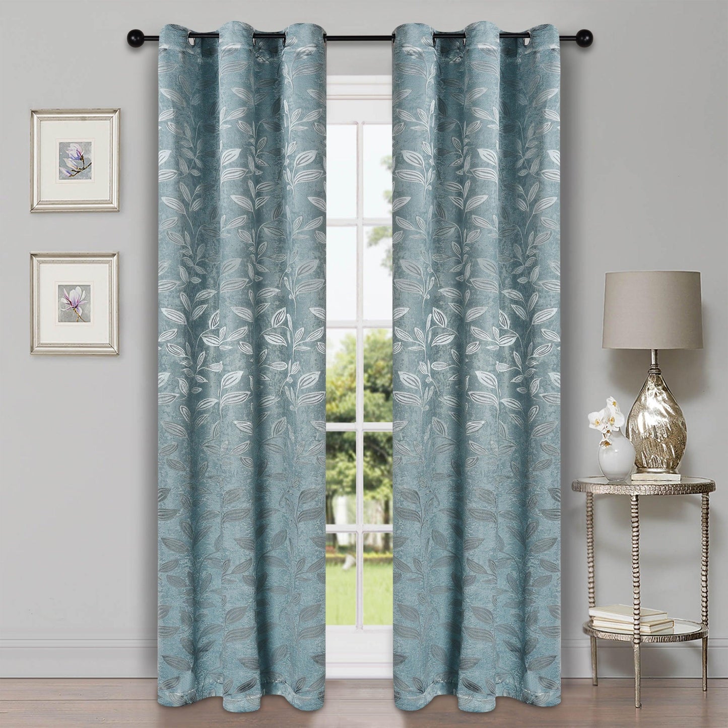 Leaves Machine Washable Room Darkening Blackout Curtains. Set of 2