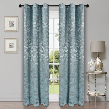 Leaves Machine Washable Room Darkening Blackout Curtains. Set of 2