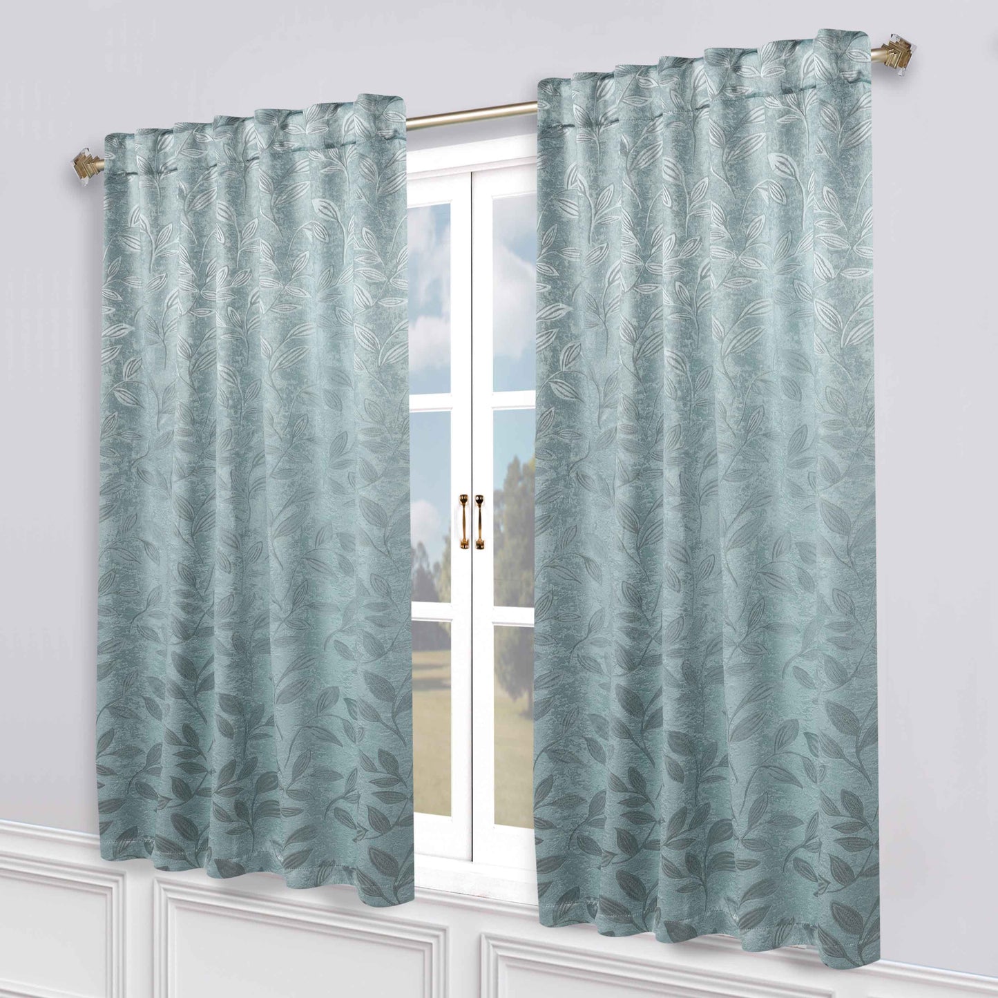 Leaves Room Darkening Back Tabs Blackout Curtain Panels. Set of 2