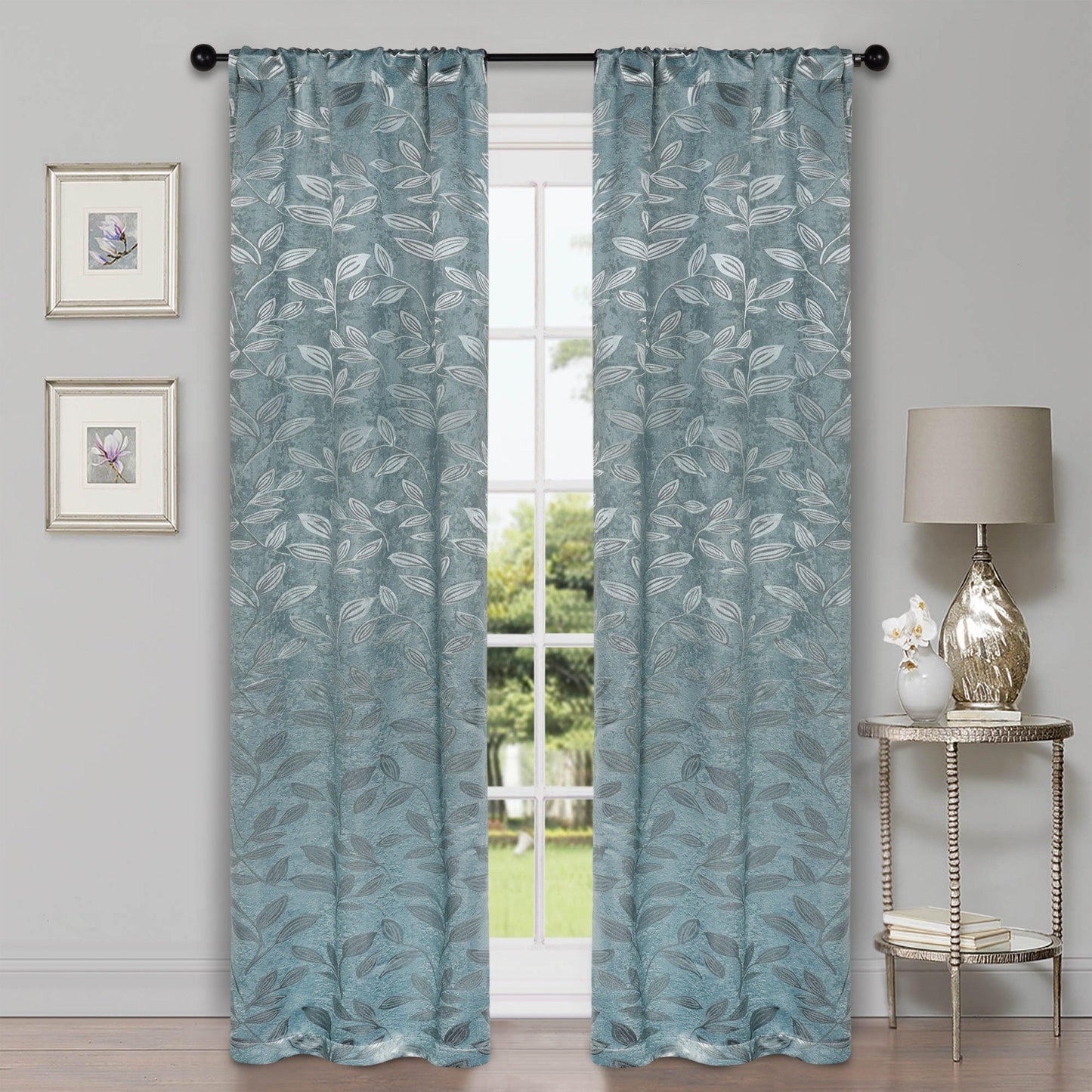 Leaves Machine Washable Room Darkening Blackout Curtains. Set of 2