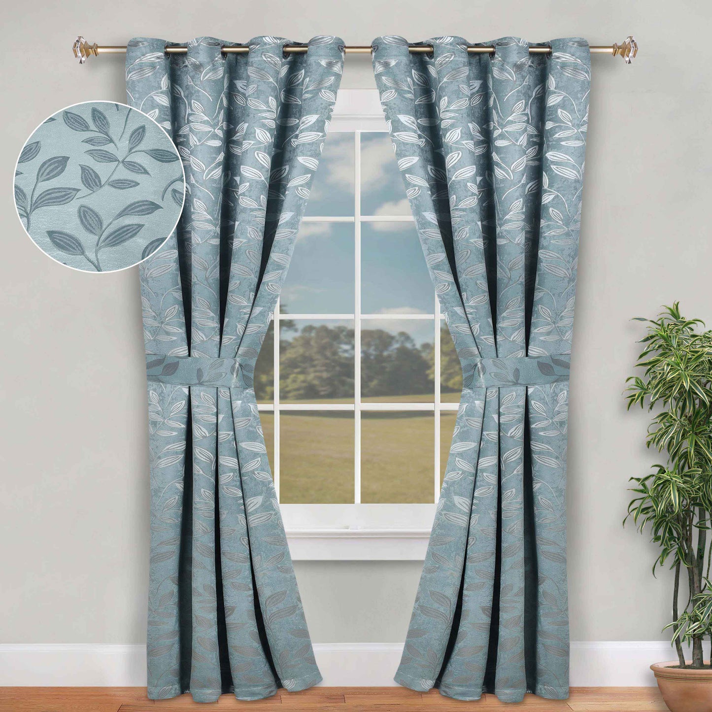 Leaves Room Darkening Washable Blackout Curtain Panels. Set of 2