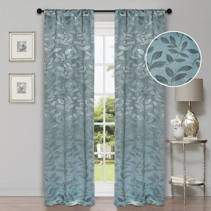 Leaves Room Darkening Washable Blackout Curtain Panels. Set of 2