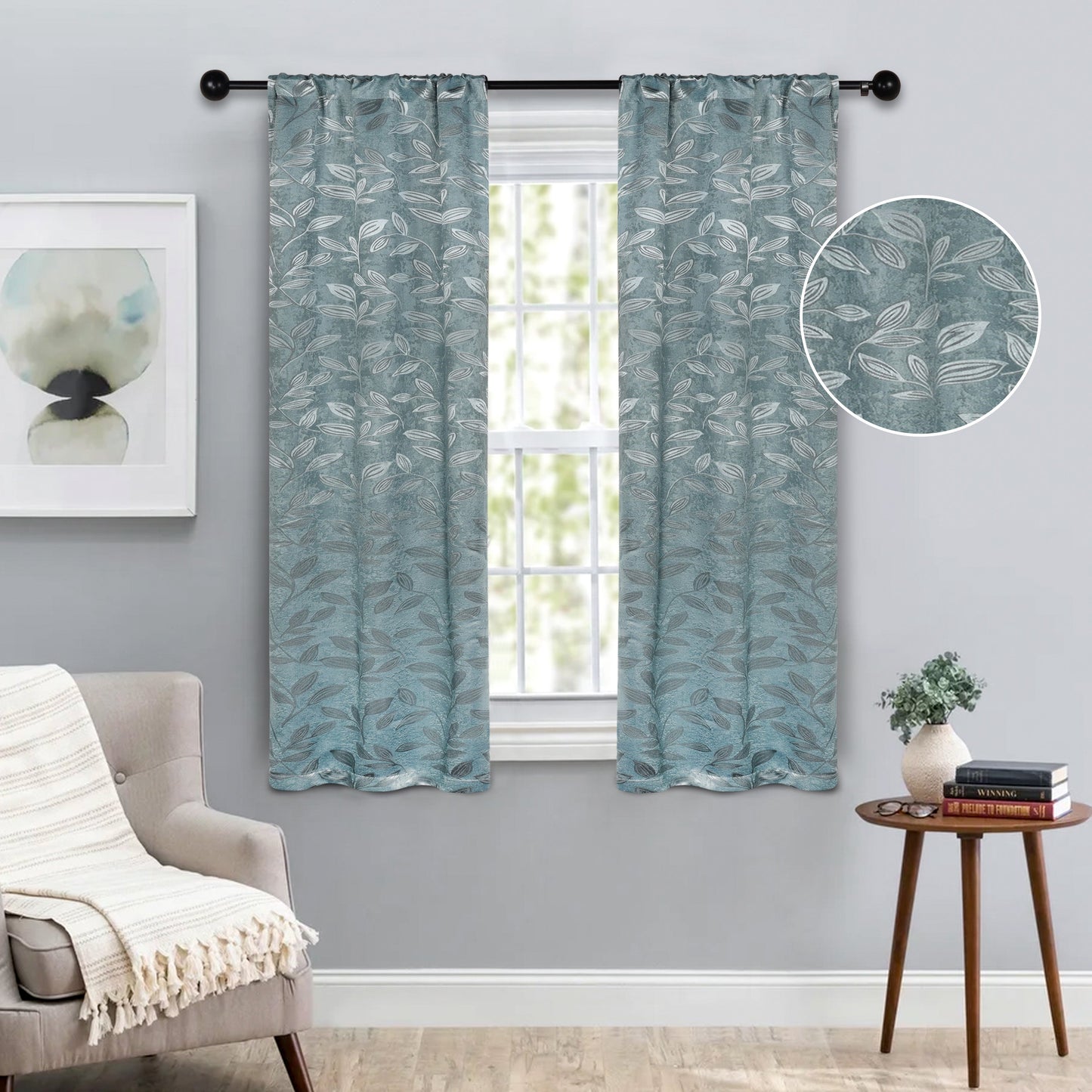 Leaves Room Darkening Washable Blackout Curtain Panels. Set of 2