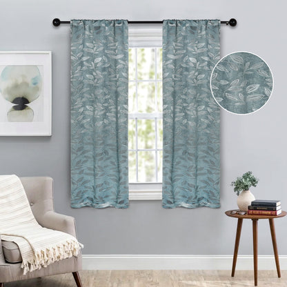 Leaves Room Darkening Washable Blackout Curtain Panels. Set of 2