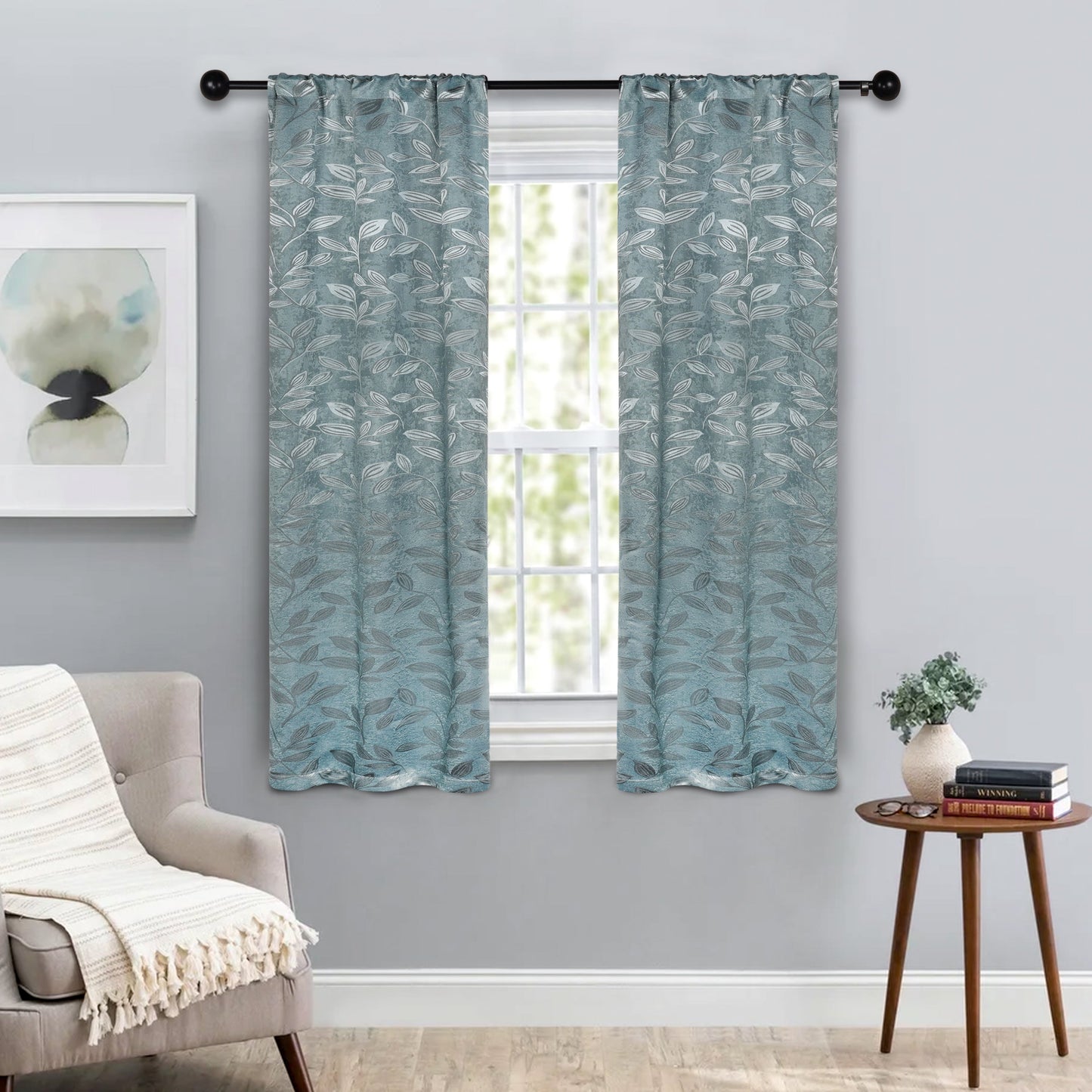Leaves Room Darkening Washable Blackout Curtain Panels. Set of 2