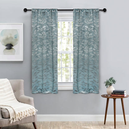 Leaves Room Darkening Washable Blackout Curtain Panels. Set of 2