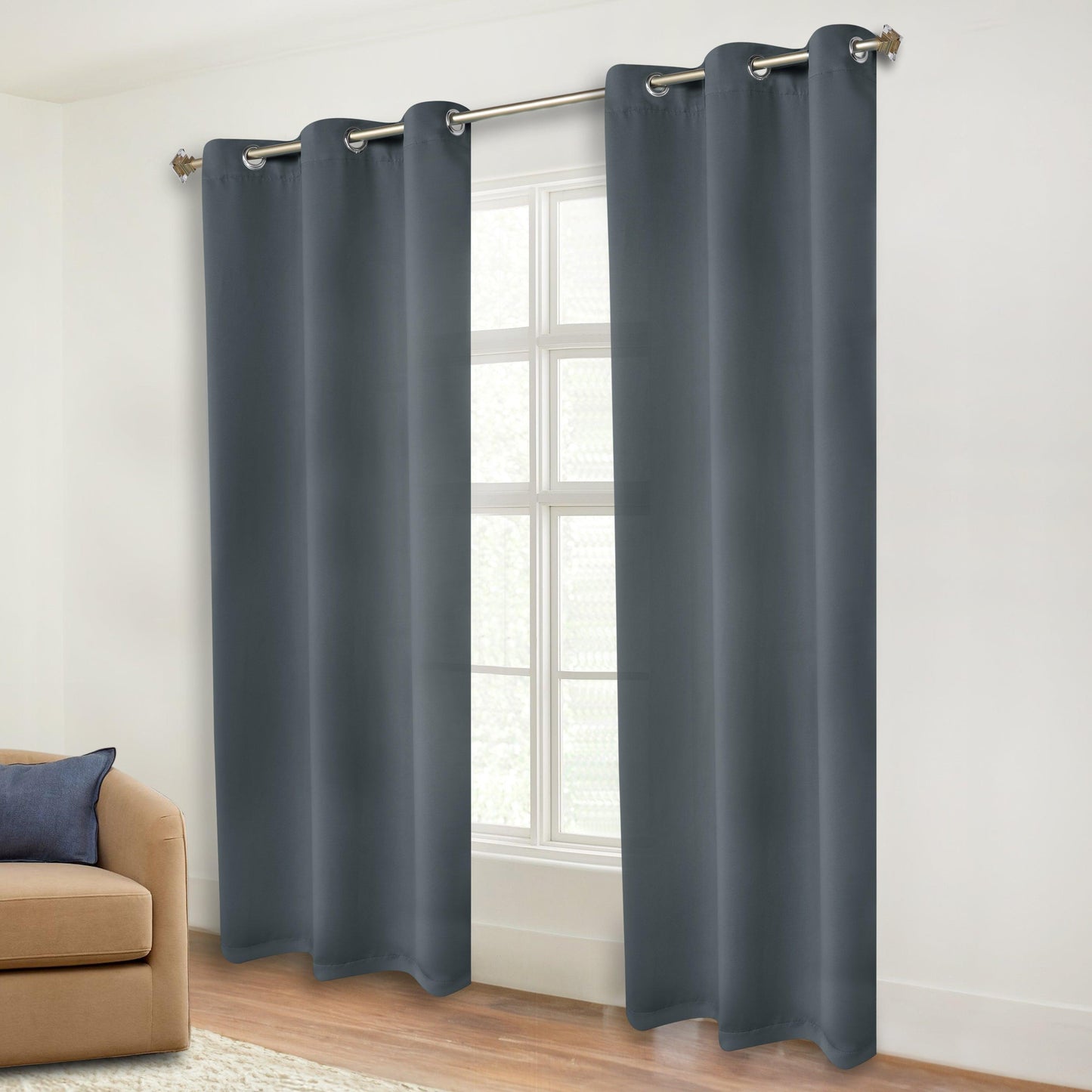 Classic Modern Solid Room Darkening Blackout Curtain Panels. Set of 2