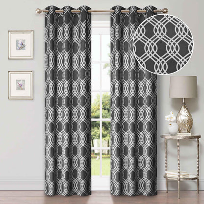 Ribbon Trellis Washable Room Darkening Blackout Curtains. Set of 2