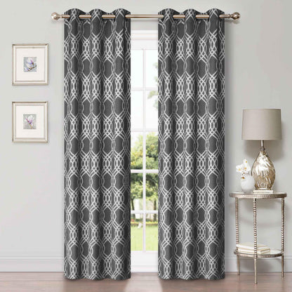 Ribbon Trellis Washable Room Darkening Blackout Curtains. Set of 2