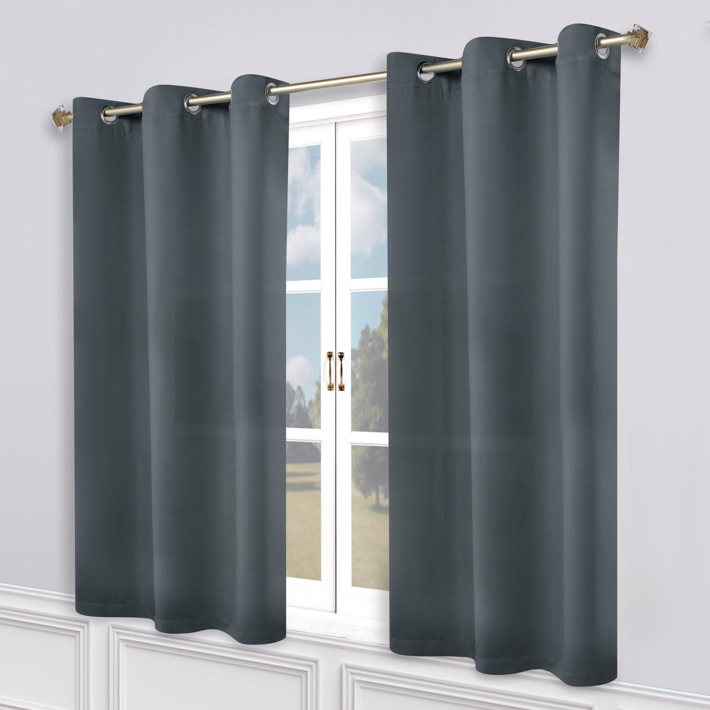 Classic Modern Solid Room Darkening Blackout Curtain Panels. Set of 2