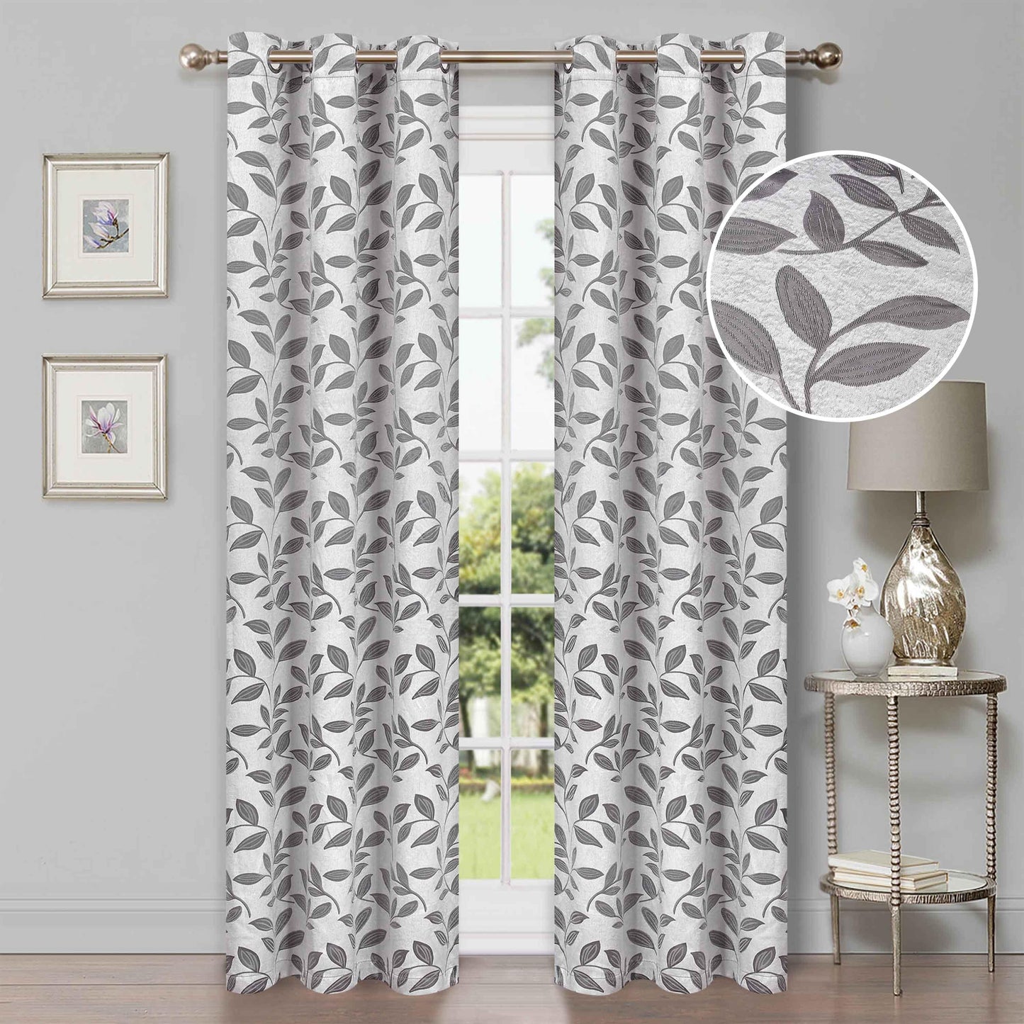 Leaves Machine Washable Room Darkening Blackout Curtains. Set of 2