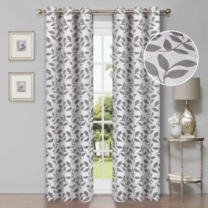 Leaves Machine Washable Room Darkening Blackout Curtains. Set of 2