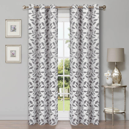Leaves Machine Washable Room Darkening Blackout Curtains. Set of 2