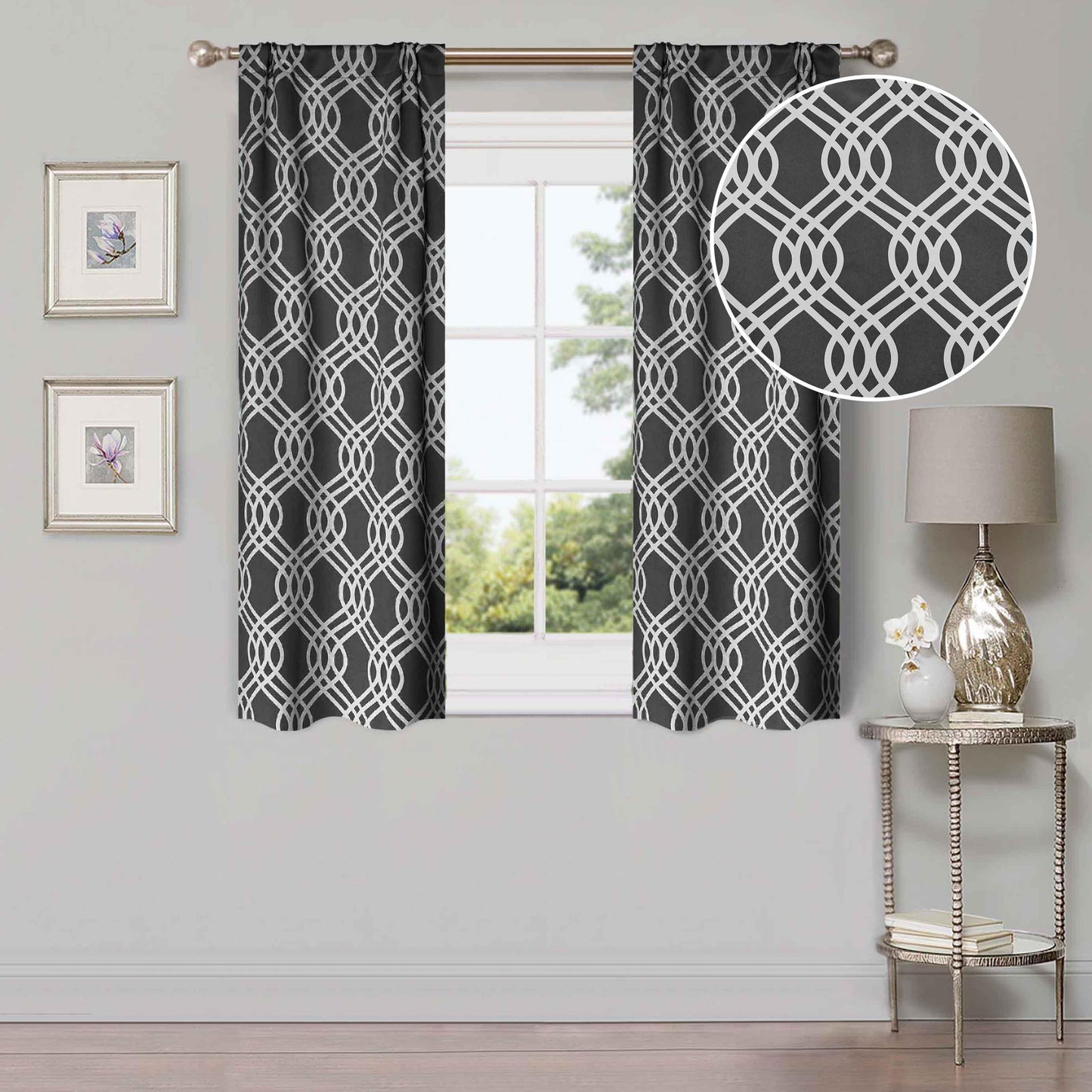 Ribbon Trellis Washable Room Darkening Blackout Curtains. Set of 2