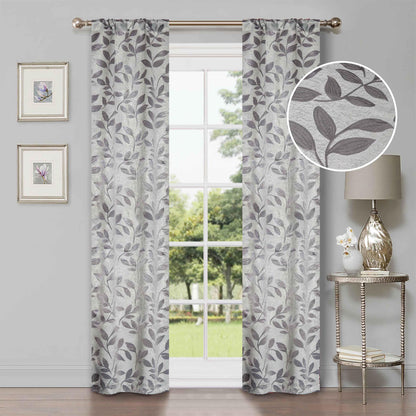 Leaves Machine Washable Room Darkening Blackout Curtains. Set of 2