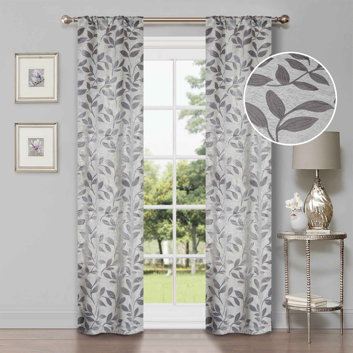 Leaves Room Darkening Washable Blackout Curtain Panels. Set of 2