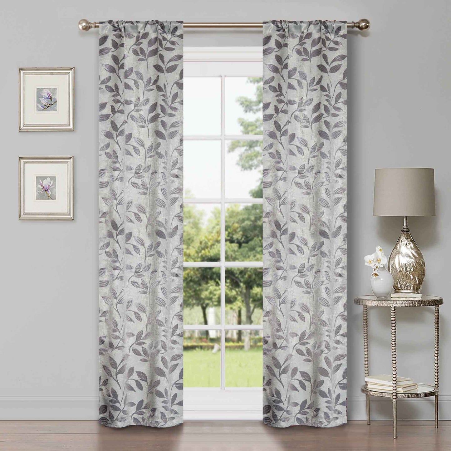 Leaves Room Darkening Washable Blackout Curtain Panels. Set of 2