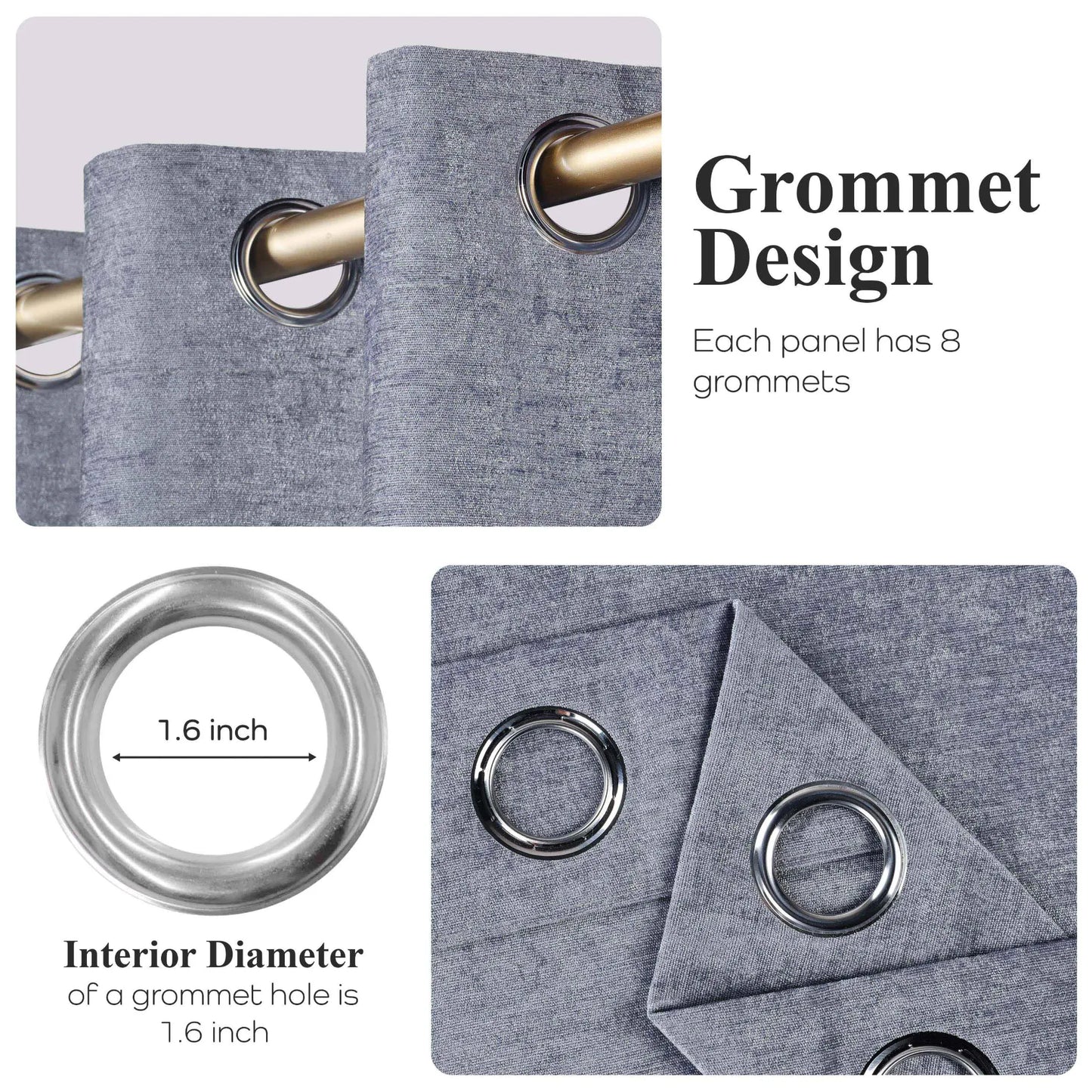 Noor Semi-Blackout Chenille Washable Grommet Curtains. Set of 2 Panels