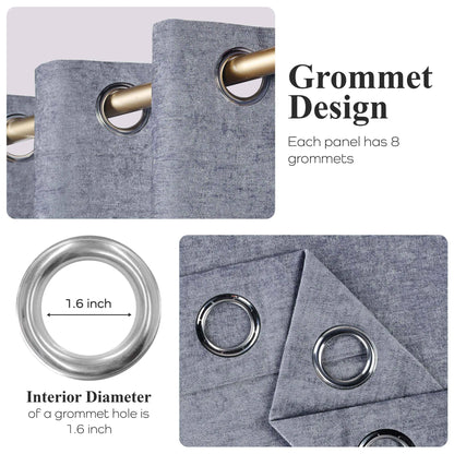 Noor Semi-Blackout Chenille Washable Grommet Curtains. Set of 2 Panels