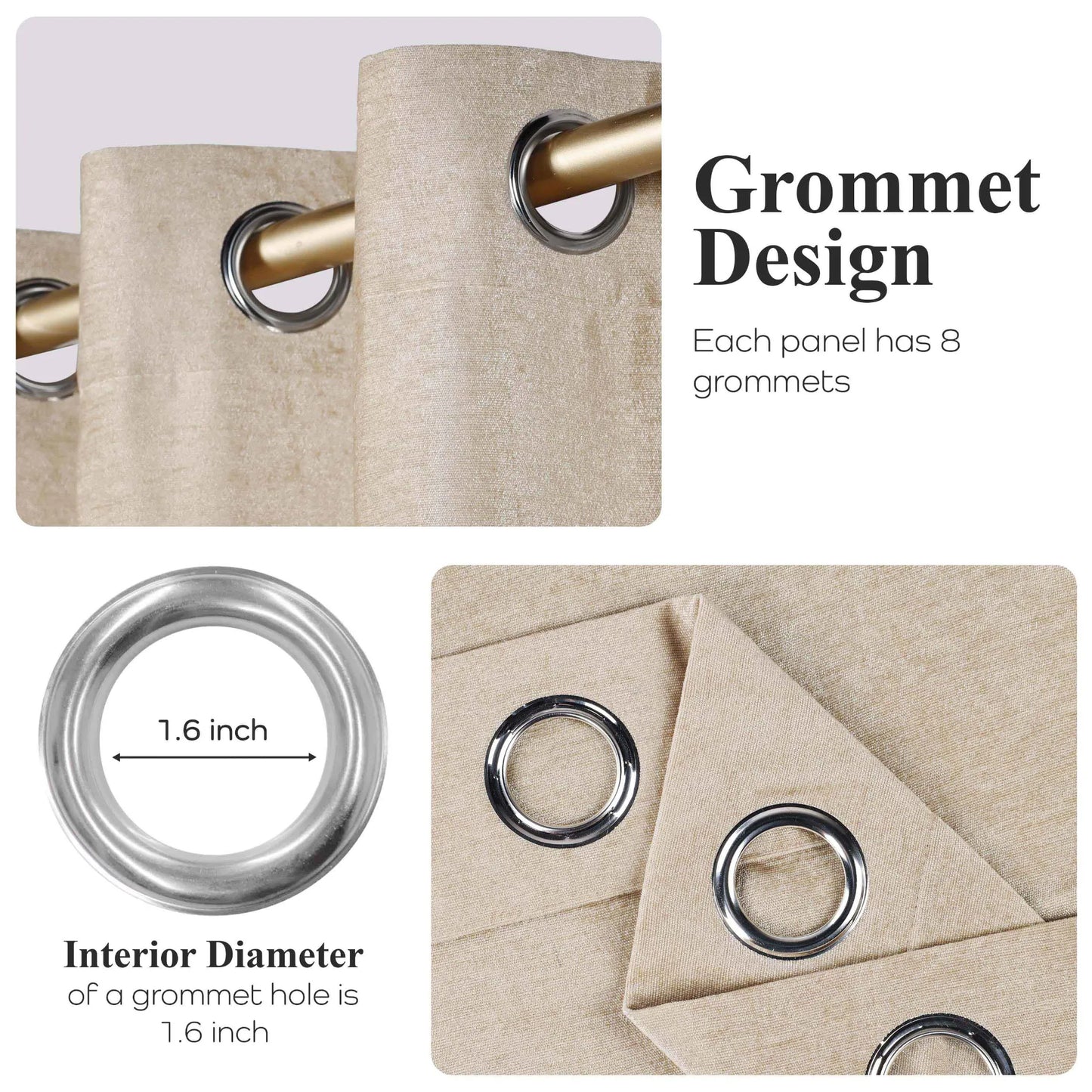 Noor Semi-Blackout Chenille Washable Grommet Curtains. Set of 2 Panels