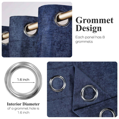 Noor Semi-Blackout Chenille Washable Grommet Curtains. Set of 2 Panels
